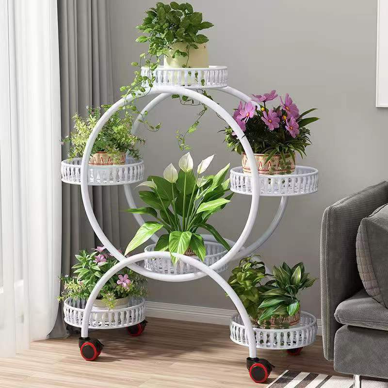 铁艺带轮落地多层省空间花架