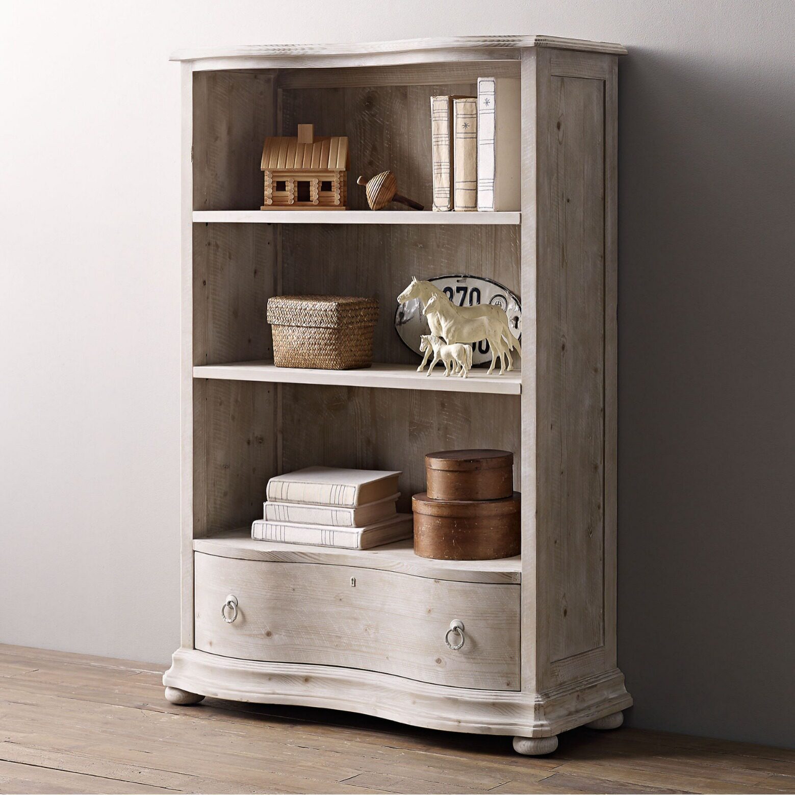 欧式实木做旧书柜美式乡村橡木雕花书橱简欧法式复古书架展示柜