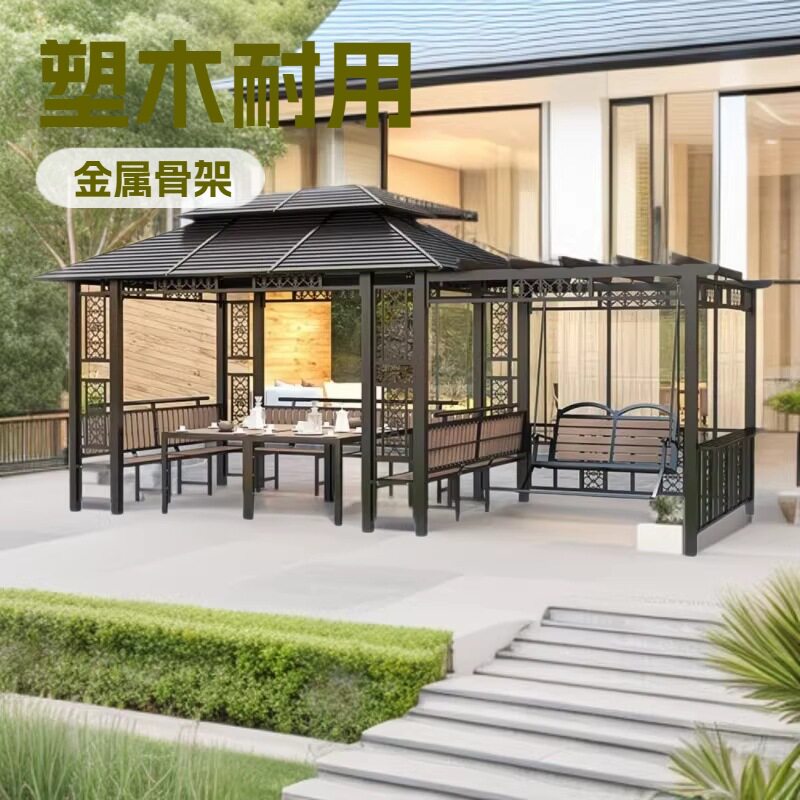 庭院防腐木四角葡萄架凉亭镀锌顶