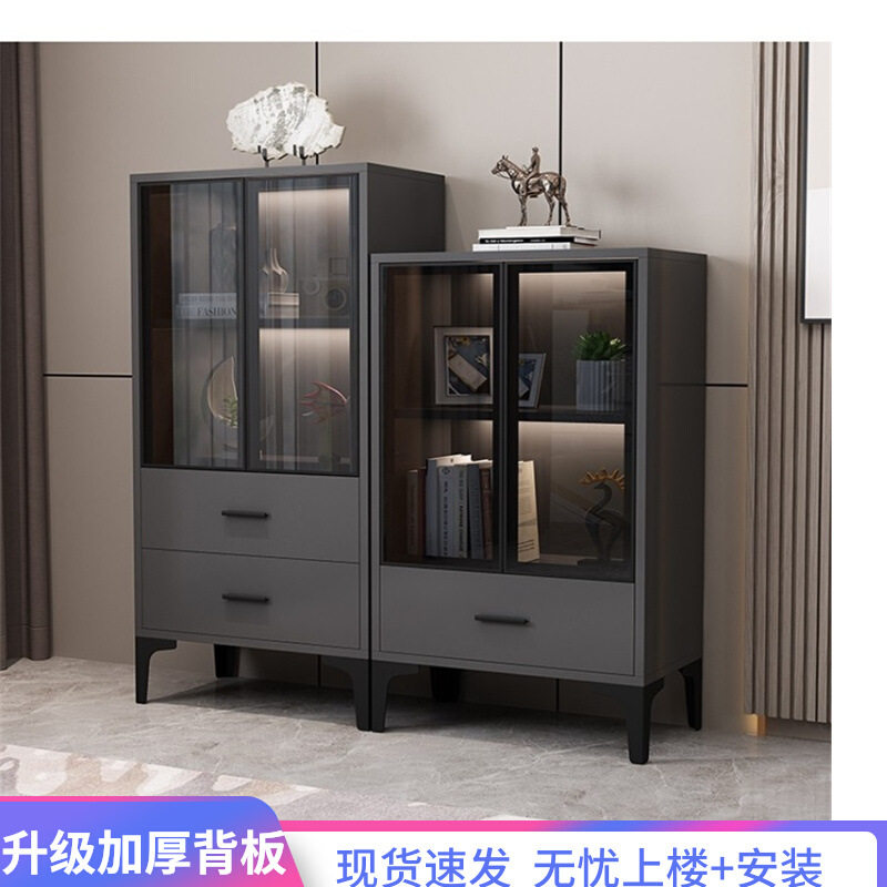 客厅实木餐边柜窄型小尺寸茶水柜玻璃门电视机边柜靠墙歺边储物柜