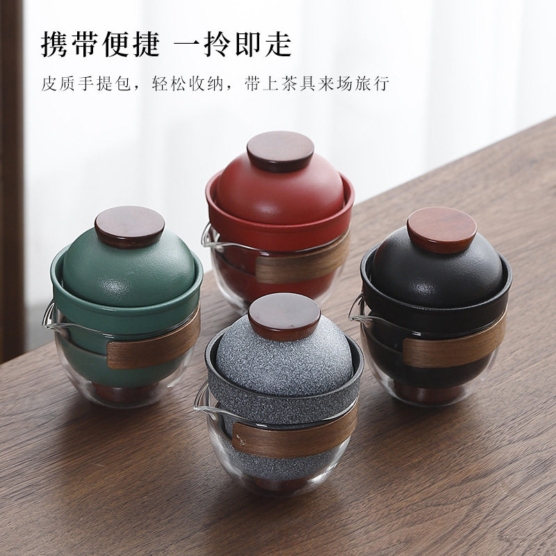 好合杯旅行快客茶具一体式收纳便携包陶瓷茶器出行茶道个性创意