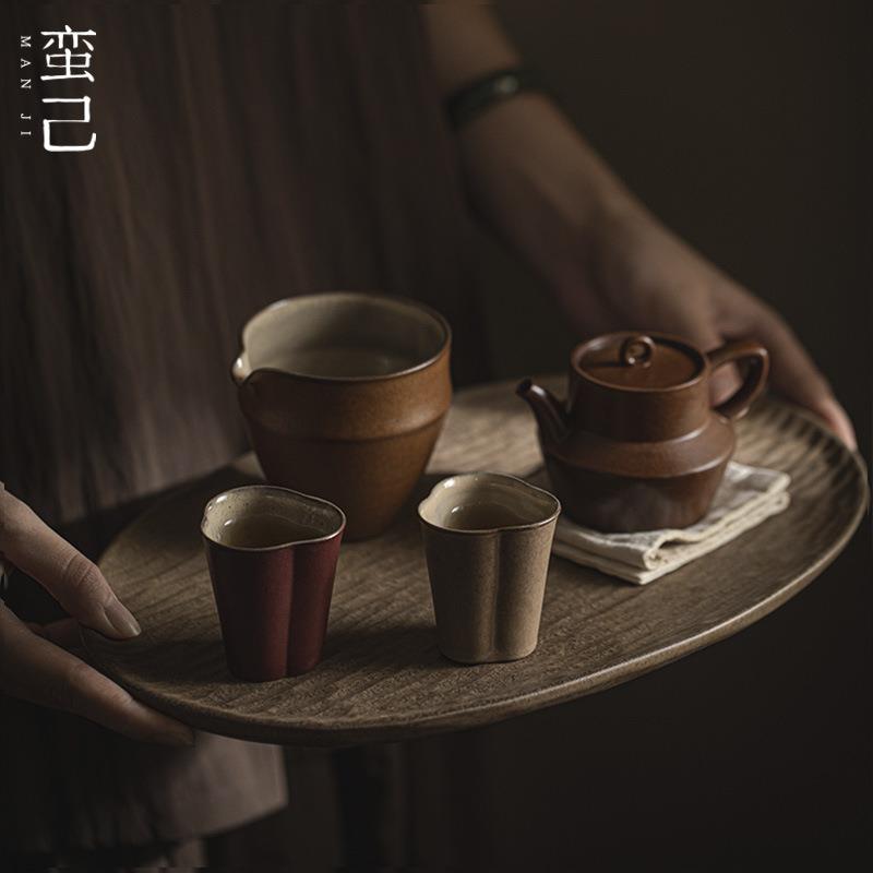 蛮己日式陶瓷茶盘家用茶具干泡盘壶承茶道配件诧寂风粗陶茶具收纳