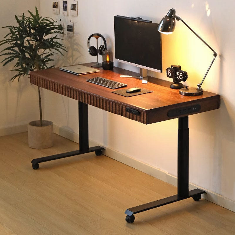 实木电动升降桌电脑樱桃木黑胡桃木书桌电竞移动办公智能工作台