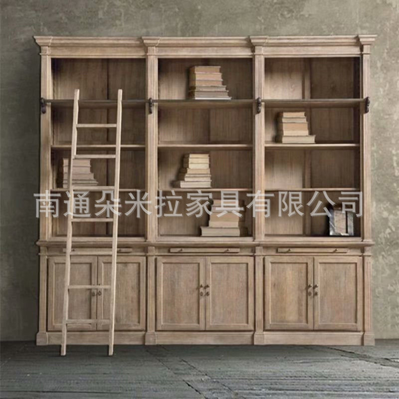 美式复古做旧实木组合书柜