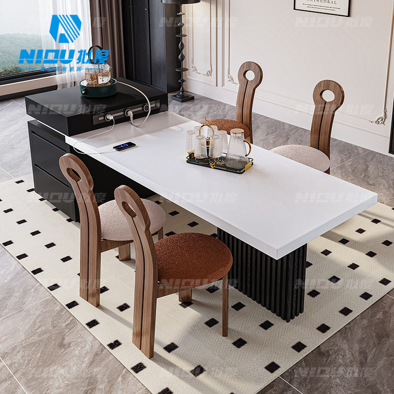 拟度可伸缩岩板岛台茶桌厨房家用多功能轻奢中导台大师设计