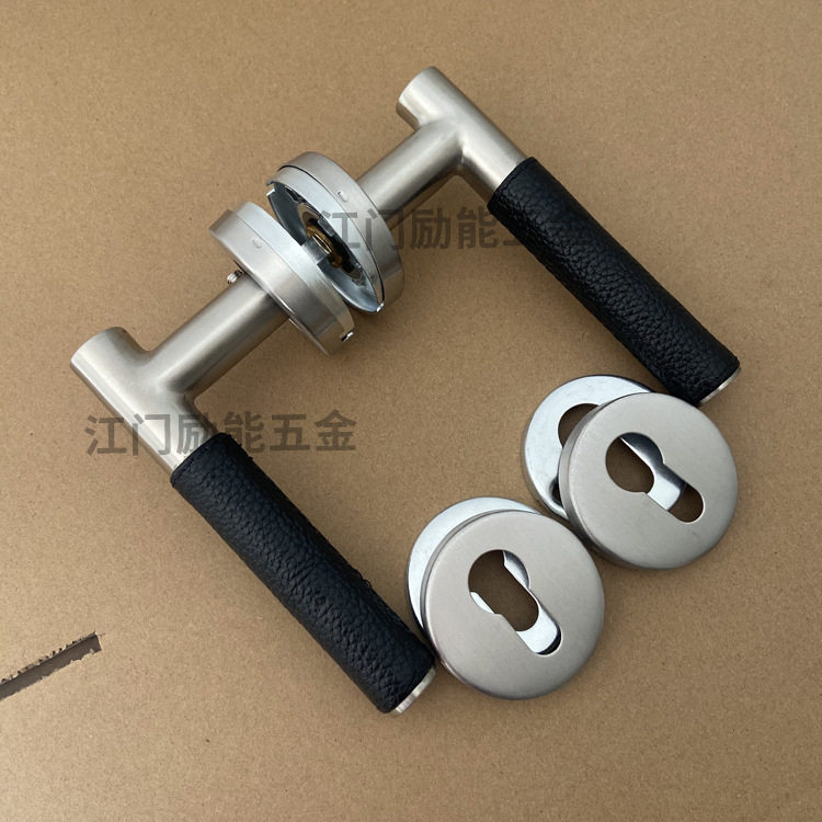 304不锈钢皮套执手 空心室内分体锁卧室房门锁具木门PU皮制拉手
