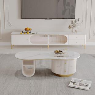 新款北欧岩板电视柜茶几组合家用客厅多功能视听柜创意带抽屉地柜