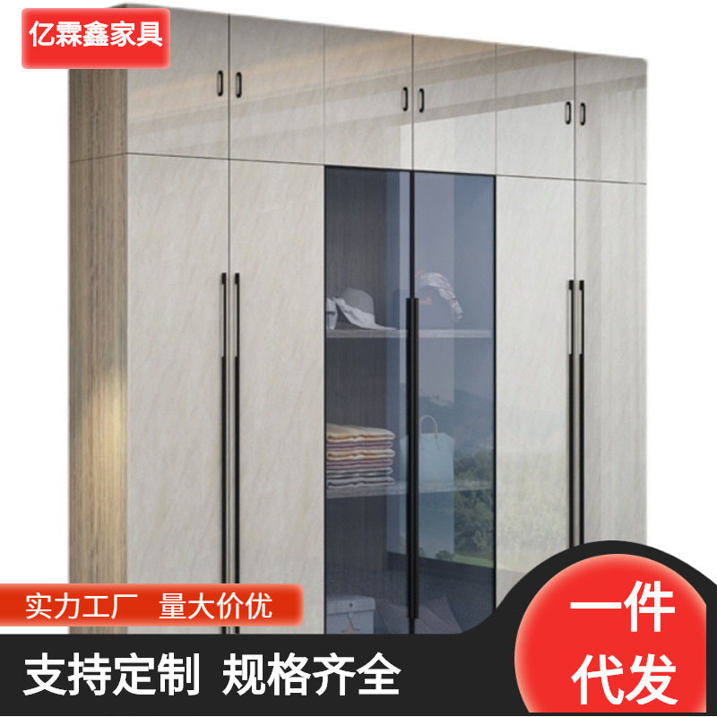 轻奢极简实木衣柜卧室家用储物柜子现代简约风格家具生态板衣柜