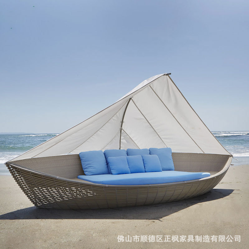 设计师藤编双人沙滩躺椅