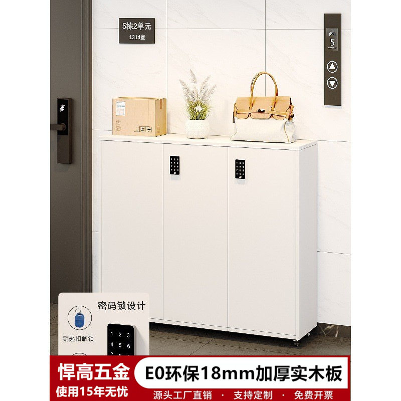 家用带锁鞋柜门外走廊电梯口