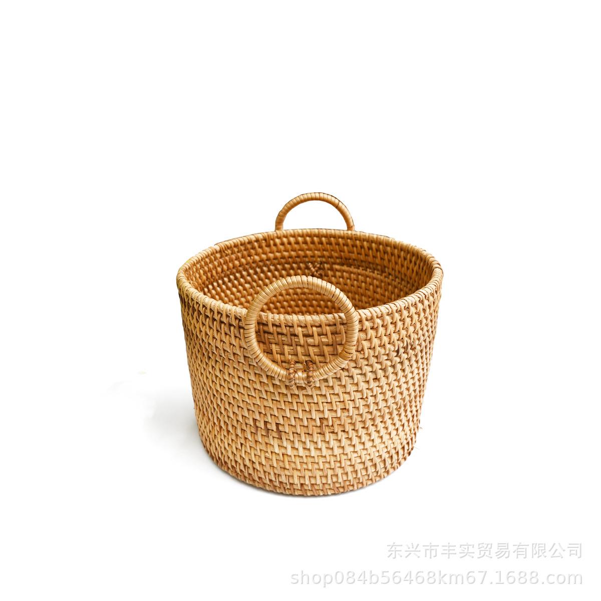 越南秋藤手工编织收纳双耳提桶篮桌面家居收纳野炊水果藤编篮