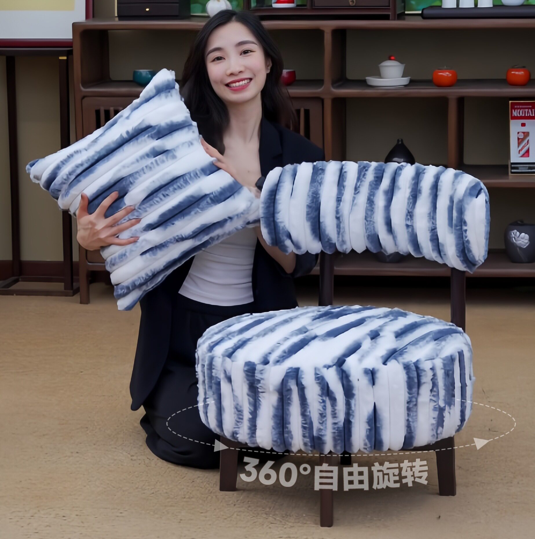 毛绒兔旋转单人沙发椅