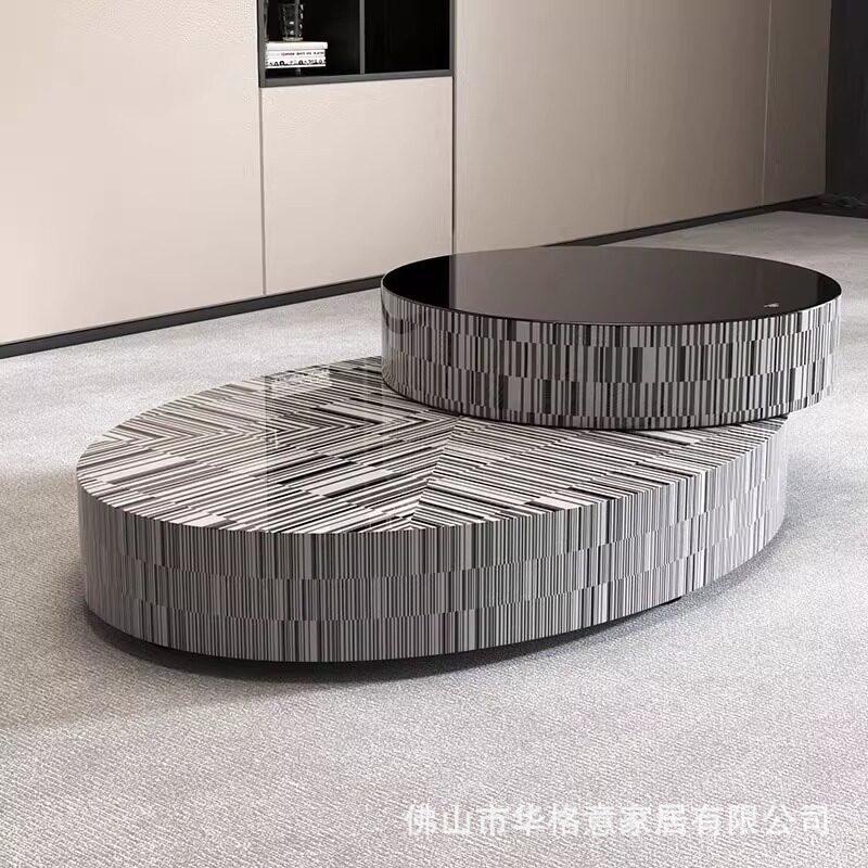 意式极简轻奢设计师旋转玻璃茶几