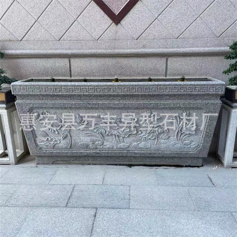 户外庭院仿古白麻石雕圆鱼缸