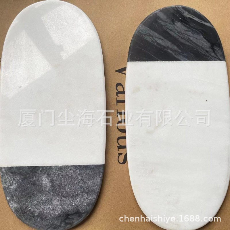 现代简约黑白拼色大理石椭圆形收纳托盘家居酒店首饰化妆品置物盘