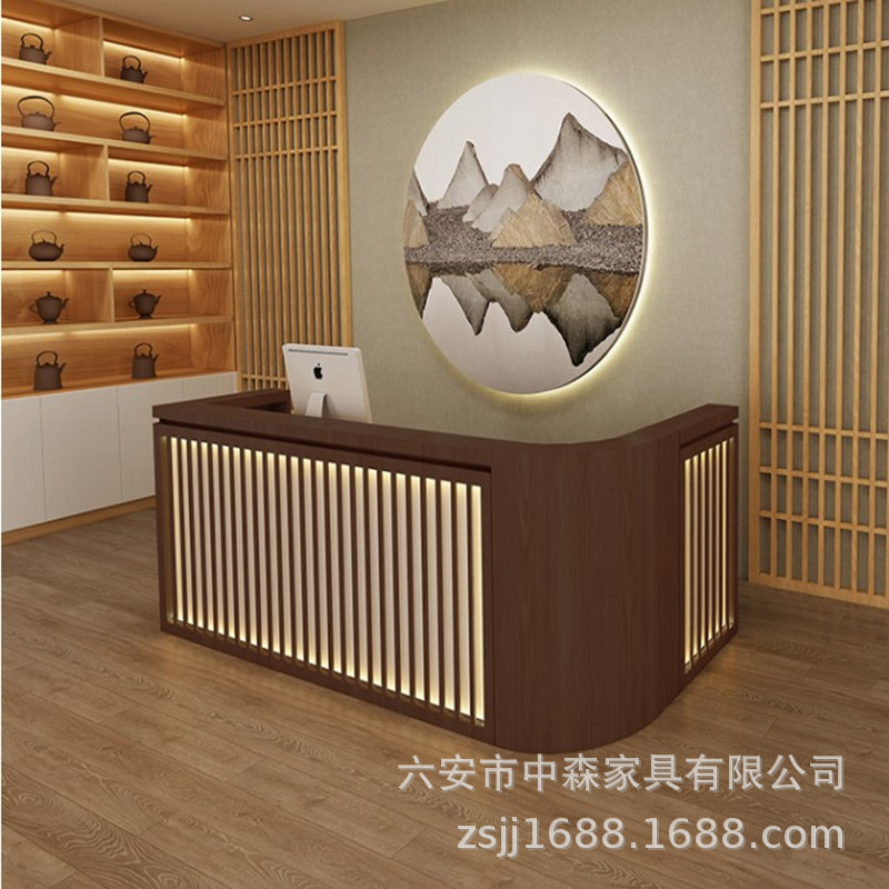 新中式转角收银台吧台公司前台酒店接待台采耳店理发店养生馆收银