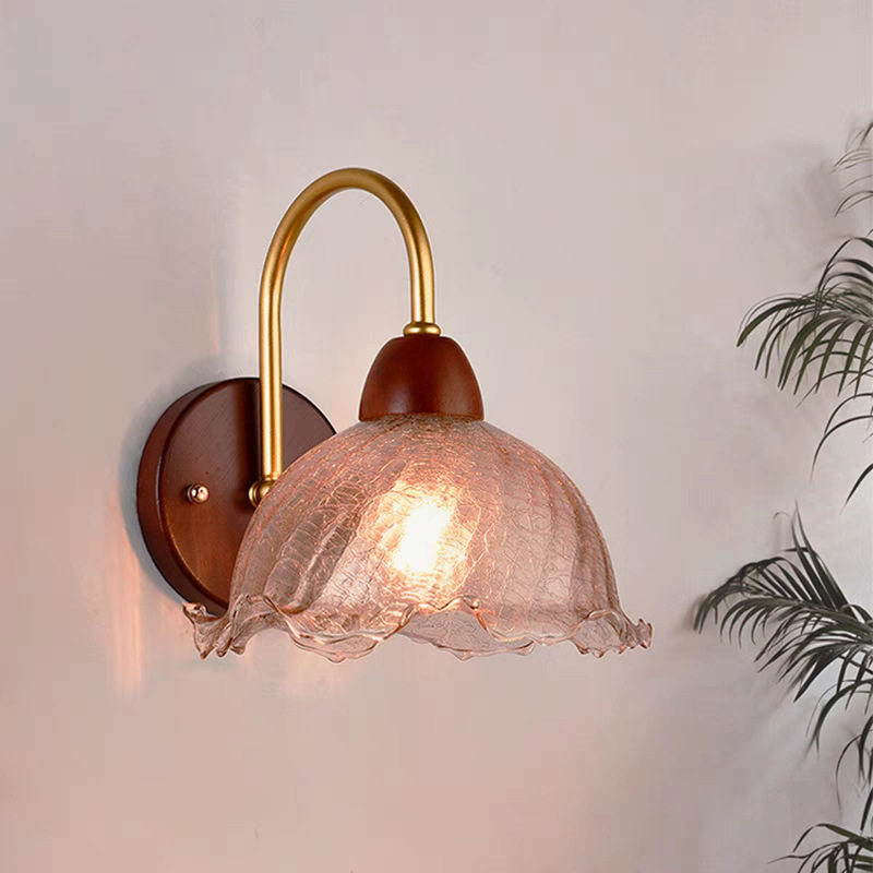 美式中古风胡桃木色壁灯日式创意卧室床头壁灯走廊过道楼梯墙壁灯