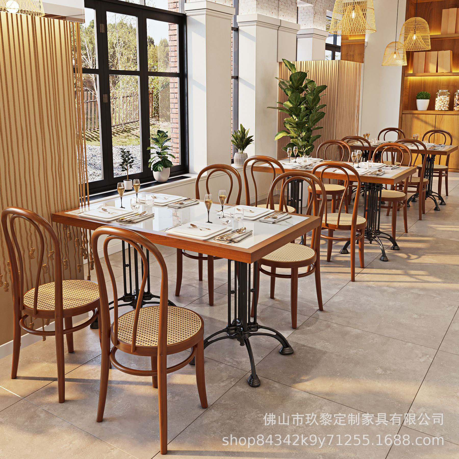 法式餐厅实木岩板餐桌椅组合咖啡厅西餐厅大理中东商用岩板订置
