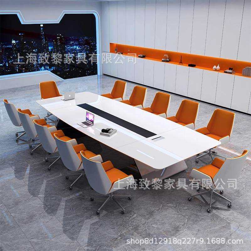 白色烤漆会议桌时尚办公室长桌办公家具简约现代创意会议台会议桌