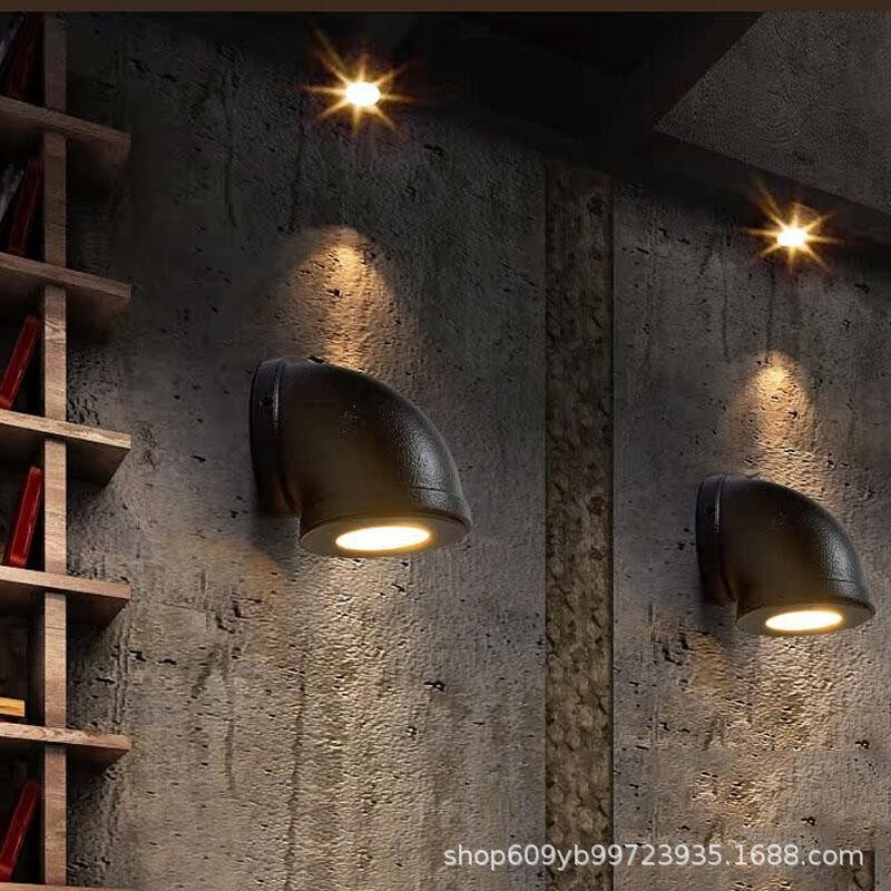复古loft个性餐厅咖啡厅酒吧吧台美式乡村水管过道工业风壁灯LED