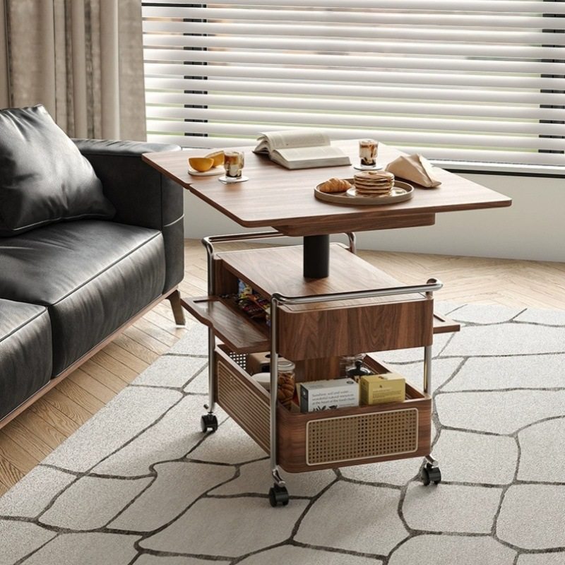 中古风小推车客厅可移动折叠带轮可移动小推桌焦糖色升降茶几边几,电子元器件市场,电线扎带/束线带,淘宝优惠券,粉丝福利购,淘宝优惠卷