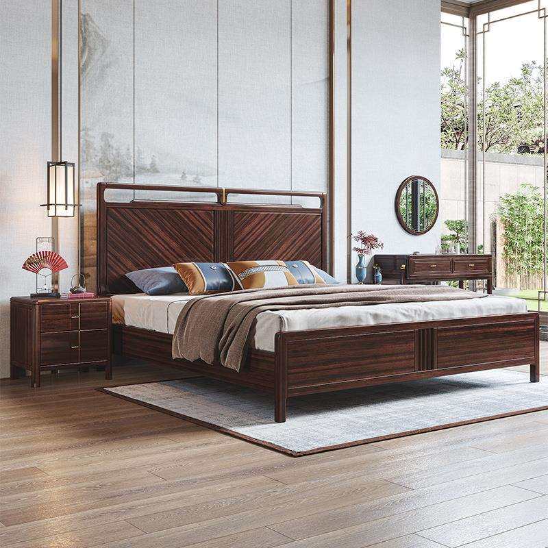 实木床新中式乌金木1.8米双人大婚床储物现代简约1.5m卧室家具