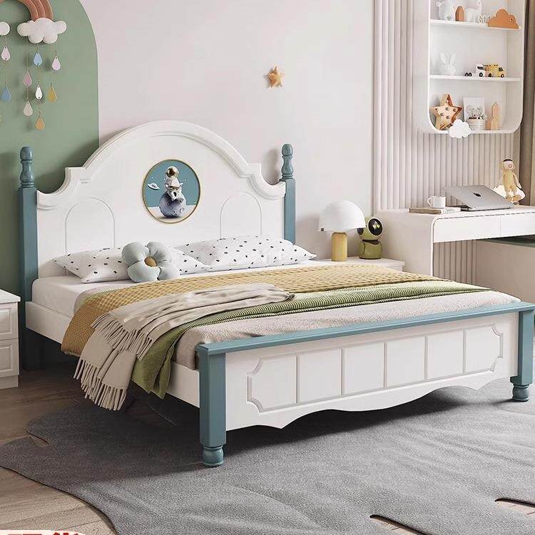 实木儿童床男孩单人床1.5米欧式1.2m卧室床美式青少年女孩公主r&omega;