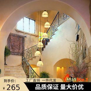 楼梯间吊灯复式楼中空客厅大灯创意个性美式复古别墅阁楼长吊灯