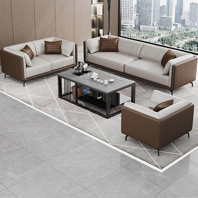 办公沙发茶几组合现代简约商务会客接待意式轻奢办公室三人位沙发