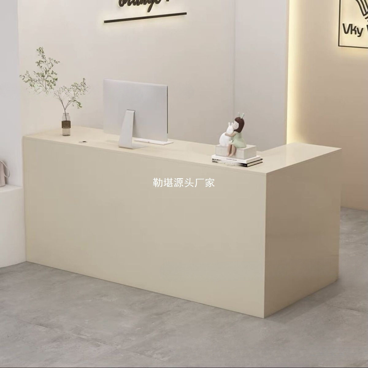 简约现代收银台服装店铺转角吧台桌L型柜台奶油风美容院接待前台