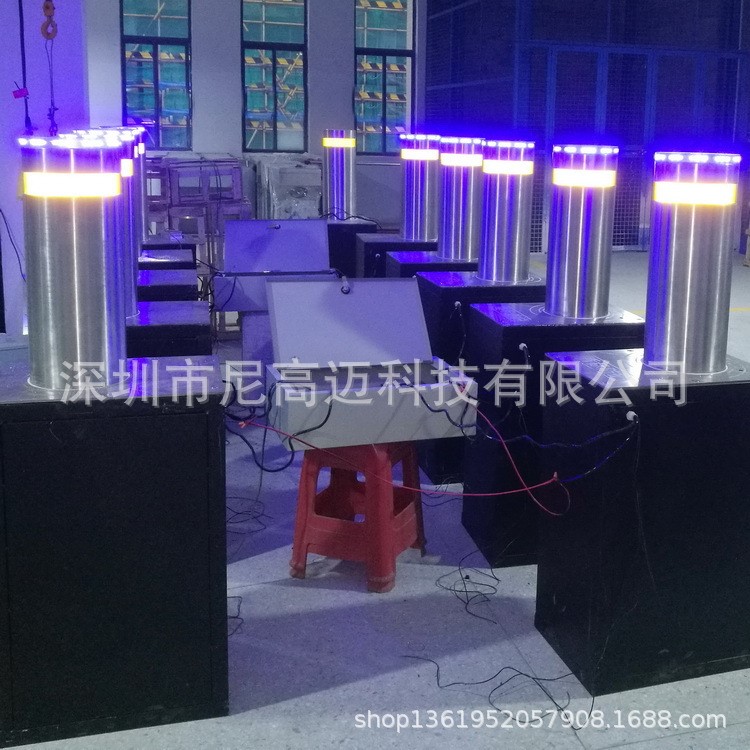 学校校门液压挡车阻成品不锈钢伸缩挡杆内置LED警示灯带半自动柱