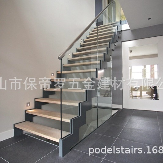 钢木玻璃楼梯扶手栏杆不锈钢扶手家用现代简约潮流楼梯佛山安装梯