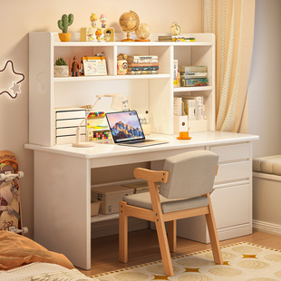 木儿童书桌学生家用学习桌初高中生写字桌子卧室电脑桌书架一体