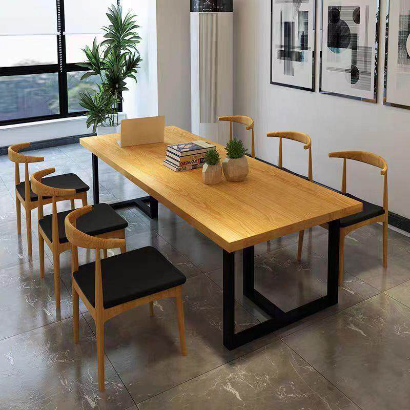 简约实木办公桌椅长方形公司工作室职员会议培训桌子铁艺洽谈桌