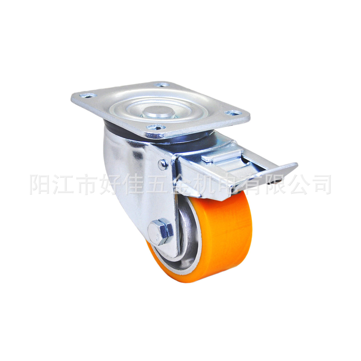 源头工厂产品100X50mm好佳牌欧洲款重型铝芯静音聚氨酯PU双刹脚轮