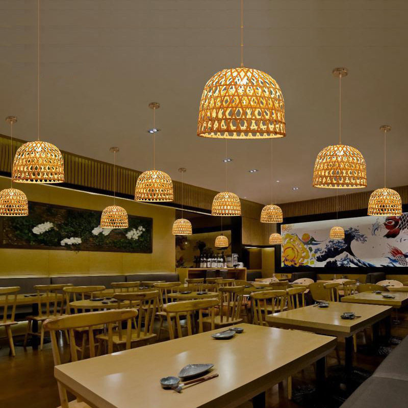 厂家中式田园竹编灯罩吊灯民宿餐厅饭店书房灯笼餐饮连锁加盟灯具