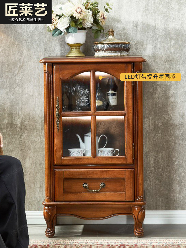 美式实木复古小型酒柜展示柜