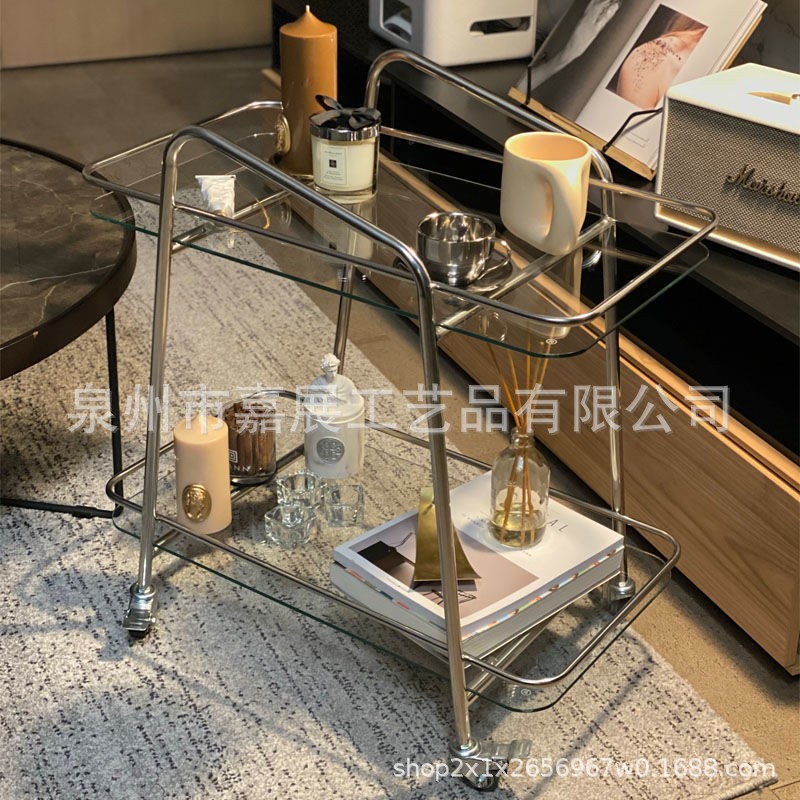 简约不锈钢移动置物小推车