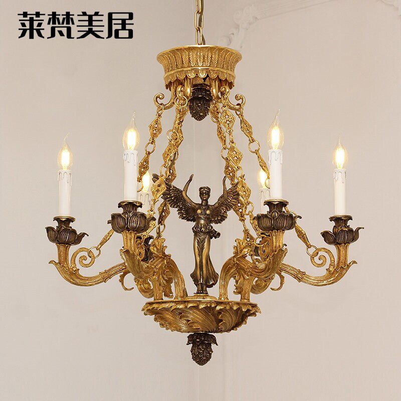 莱梵美居法式脱蜡全铜天使复古吊灯欧式宫廷别墅客厅餐厅复古书房