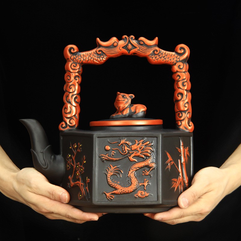 超大号提梁仿古紫砂壶北方大容量茶壶宜兴摆设壶手工泡茶壶 2.5L