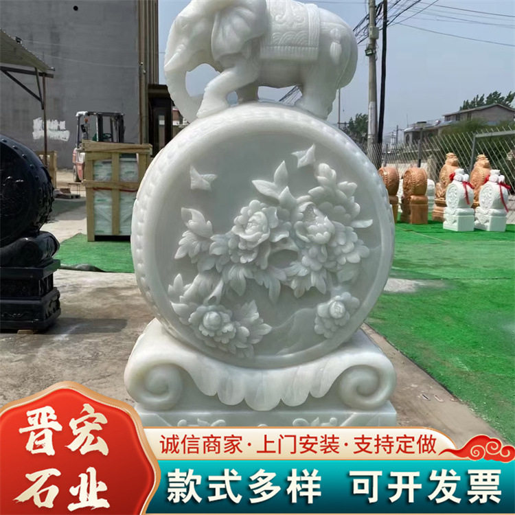 青石抱鼓石大象 厂家供应石雕门墩抱鼓石 汉白玉手工雕刻石鼓摆件