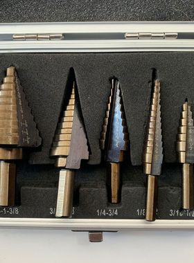 五件套铝盒装钢板打孔器英制5pc三角孔扩孔宝塔钻头台阶梯钻