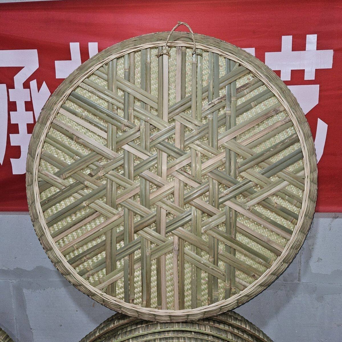 手工篮盘全竹青皮锁边无孔竹编簸箕双层加固加厚老式竹制