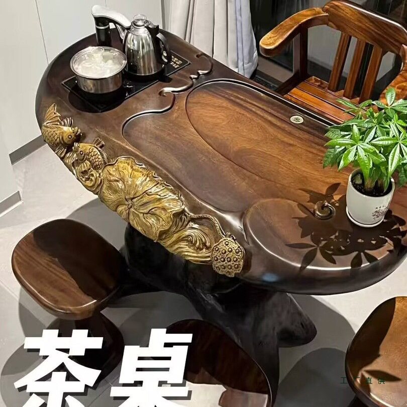 胡桃木根雕实木茶台茶桌