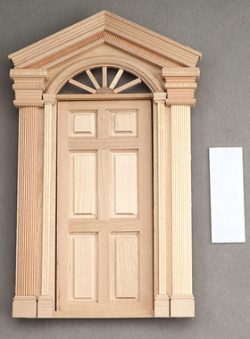 1:12娃娃屋/DIY小屋DOLLHOUSE太阳门 尖顶双柱6格门 素坯可上色
