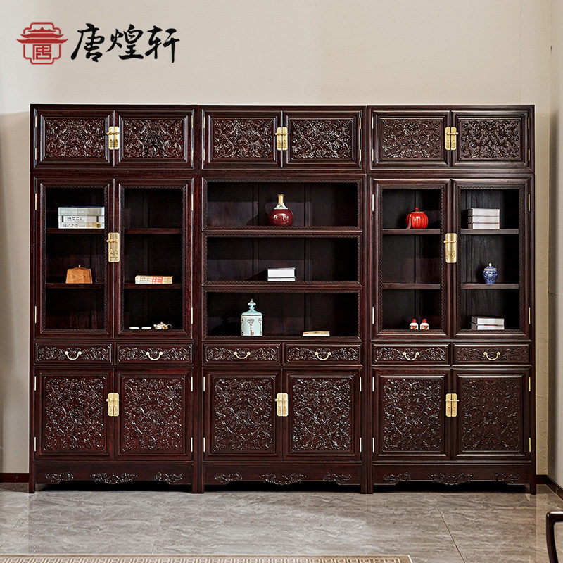 红木家具赞比亚血檀中式展品柜落地柜酒水柜非洲小叶紫檀古典书柜