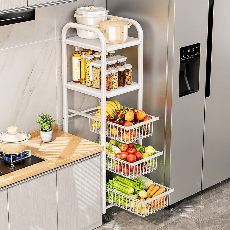 2026抽拉式厨房蔬菜置物架落地多层冰箱夹缝放菜架子缝隙菜篮子收