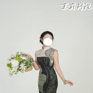 花猫家【茉莉别院】原创印花港工旗袍新中式连衣裙