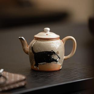 复古手绘银茶壶陶瓷功夫泡茶壶单壶高端小号家用球孔过滤壶志野烧