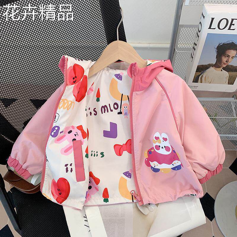 女童冲锋衣2025秋装新款儿童宝宝两面穿洋气时髦连帽风衣外套春秋